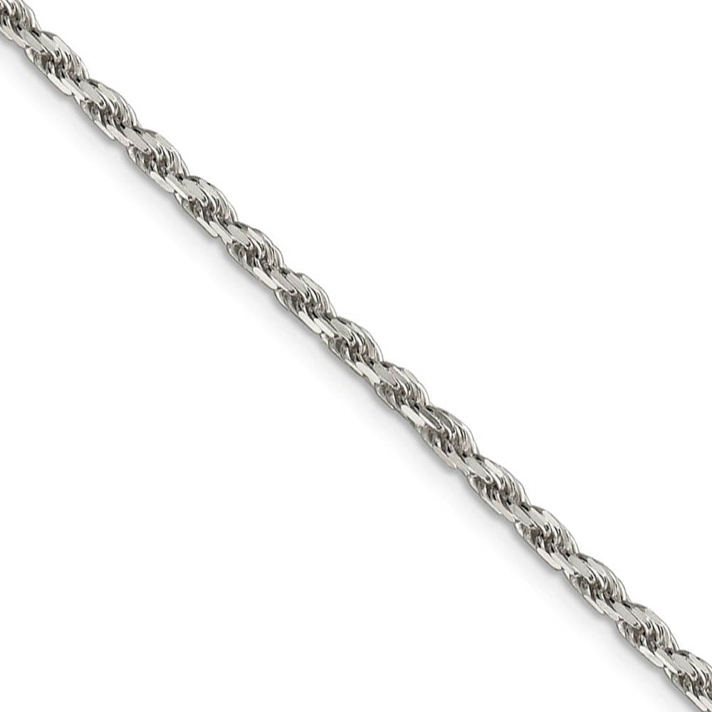 2.5mm, Sterling Silver Diamond Cut Solid Rope Chain Necklace