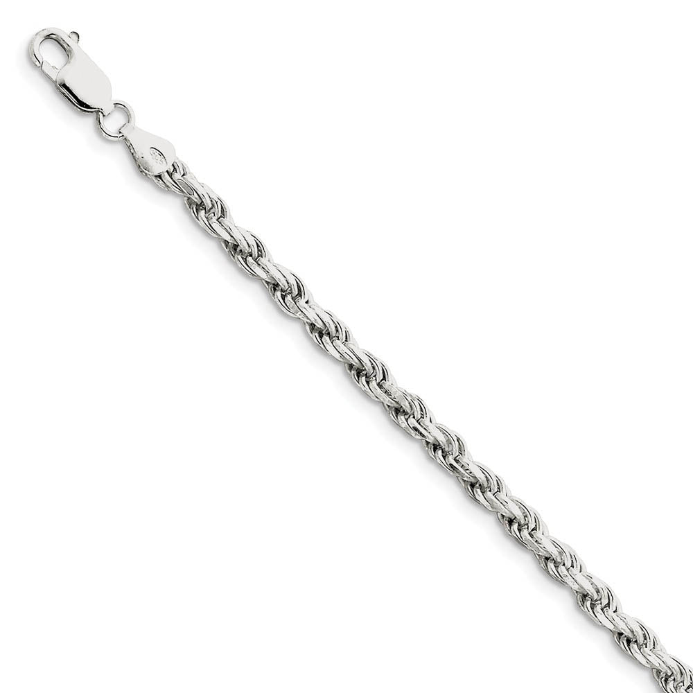 4.25mm Sterling Silver Diamond Cut Solid Rope Chain Anklet or Bracelet