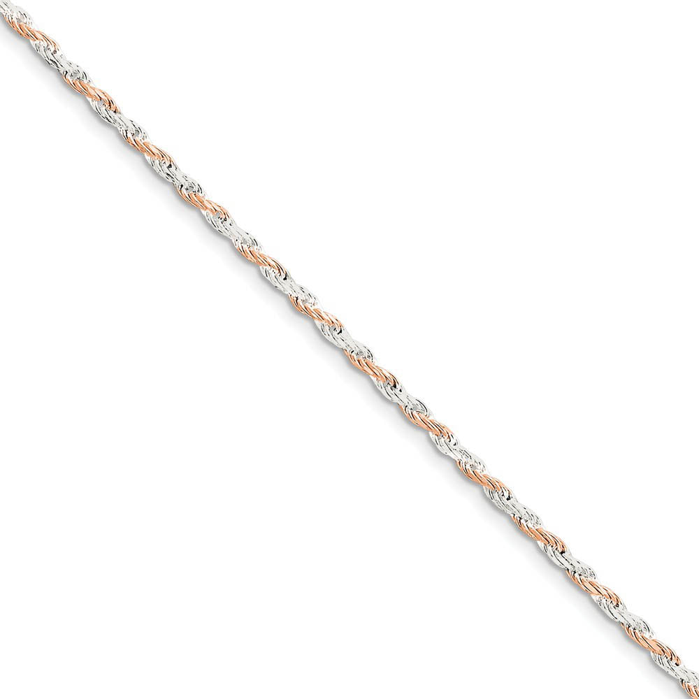 2.5mm Sterling Silver & 10k Rose Plated D/C Rope Chain Bracelet, Item C8684-B by The Black Bow Jewelry Co.