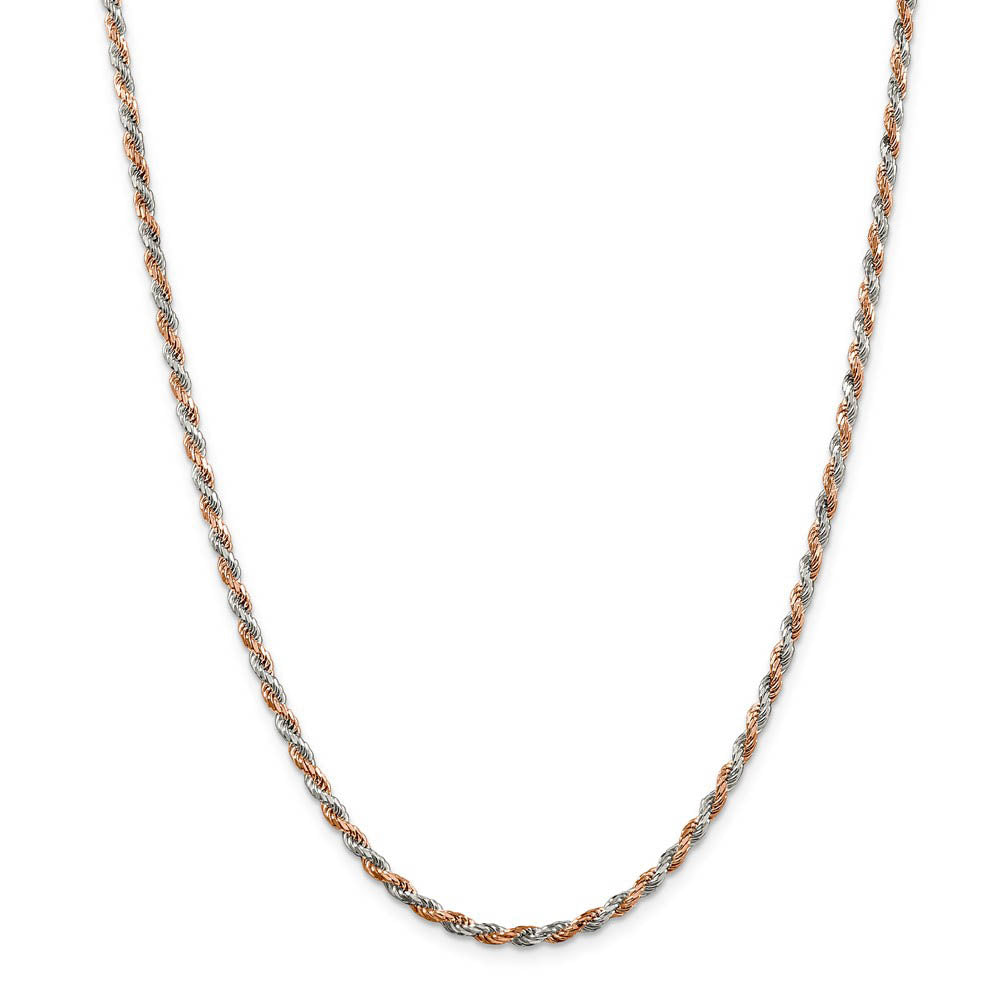 Alternate view of the 2.5mm Sterling Silver &amp; 10k Rose Plated D/C Rope Chain Necklace by The Black Bow Jewelry Co.