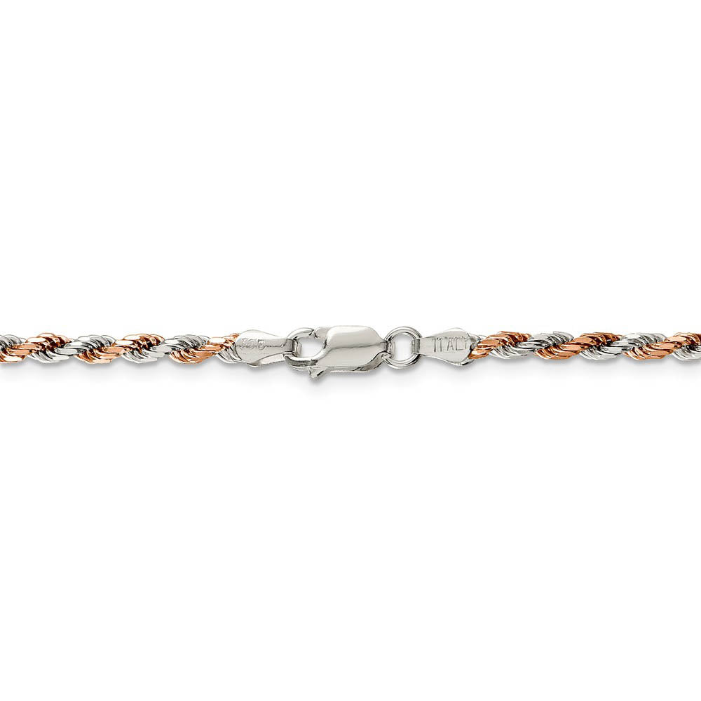 Alternate view of the 2.5mm Sterling Silver &amp; 10k Rose Plated D/C Rope Chain Necklace by The Black Bow Jewelry Co.
