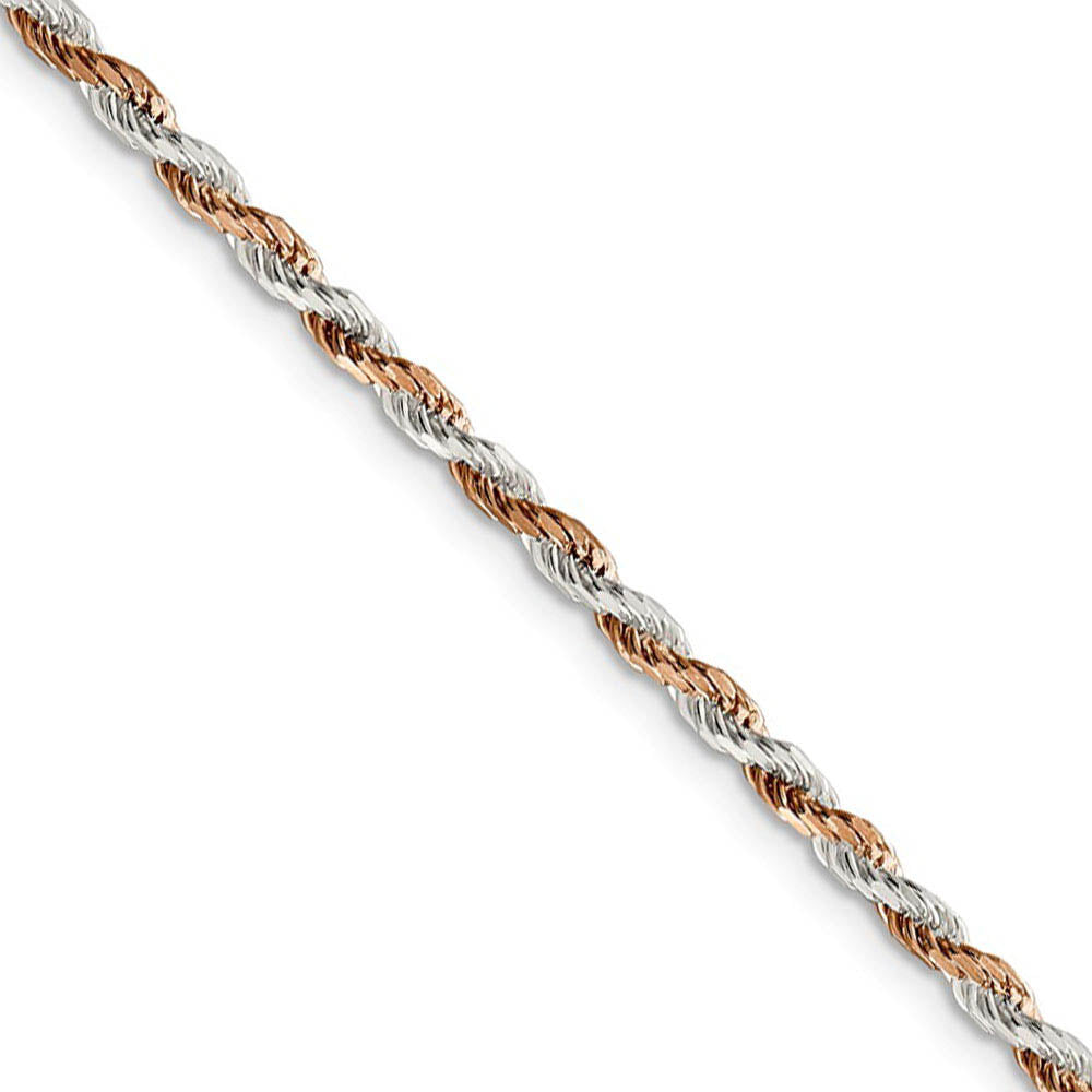 2.5mm Sterling Silver &amp; 10k Rose Plated D/C Rope Chain Necklace