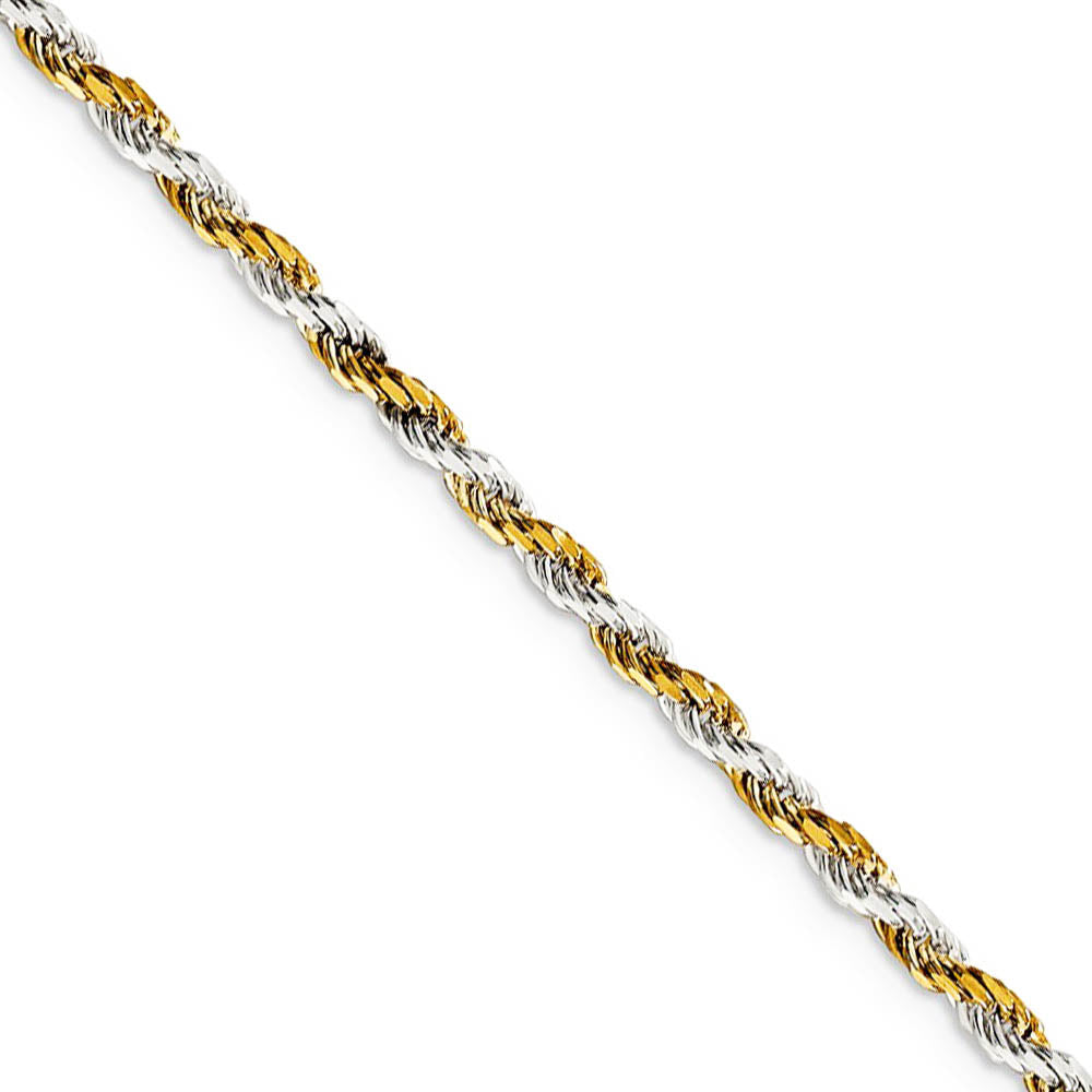 2.5mm Sterling Silver & 10k Yellow Gold Plated D/C Rope Chain Bracelet, Item C8685-B by The Black Bow Jewelry Co.