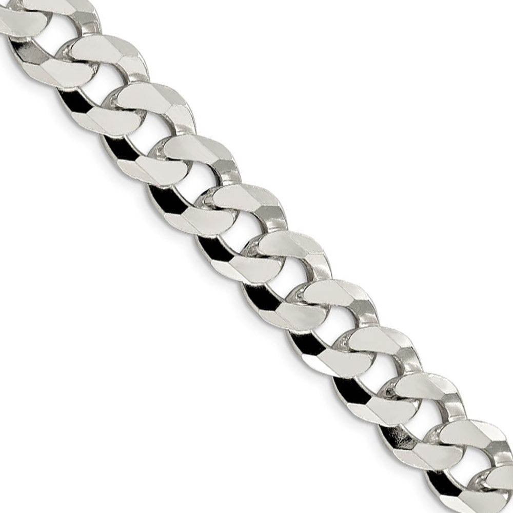 Men's 12.3mm Sterling Silver Solid Beveled Curb Chain Necklace