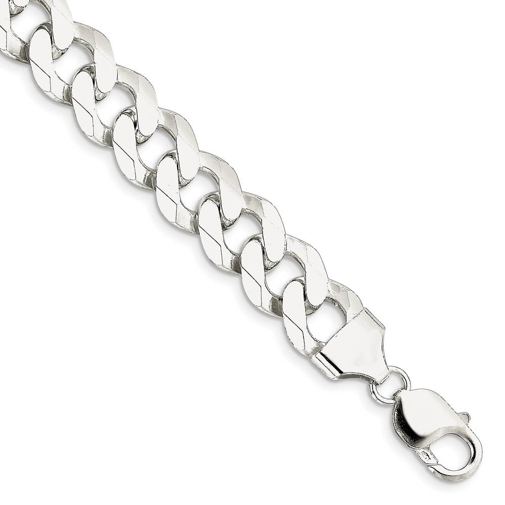 Men's 13mm Sterling Silver Solid Beveled Curb Chain Bracelet, Item C8695-B by The Black Bow Jewelry Co.