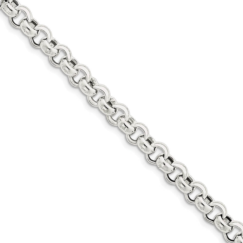 Men's 7.75mm, Sterling Silver, Hollow Rolo Chain Bracelet - 7 Inch ...