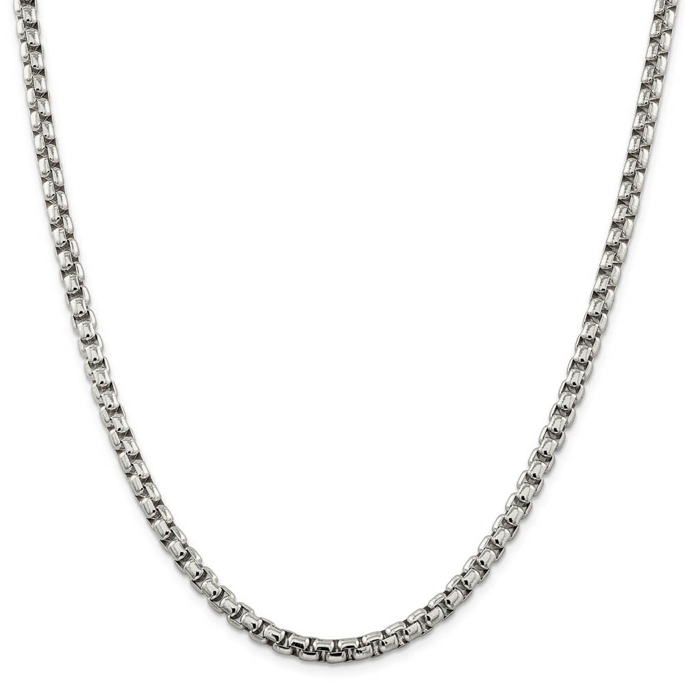 Alternate view of the Men's 5.2mm, Sterling Silver, Solid Round Box Chain Necklace by The Black Bow Jewelry Co.
