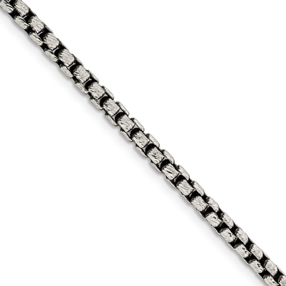 Men&#39;s 3.5mm, Sterling Silver, Antiqued Fancy Box Chain Necklace, Item C8727 by The Black Bow Jewelry Co.