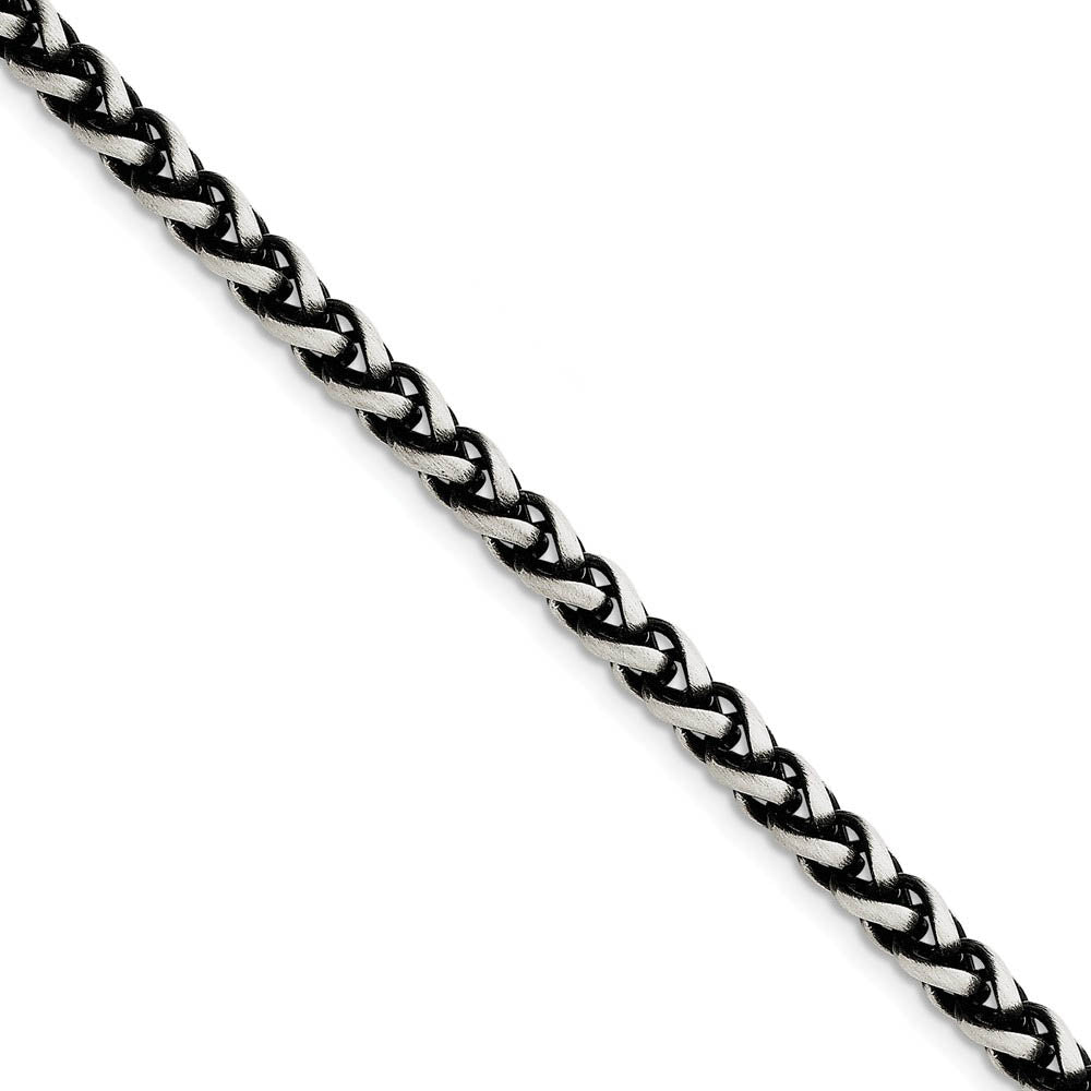 Men's 6mm, Sterling Silver Antiqued Spiga Chain Bracelet, 8.5 Inch, Item C8730-085 by The Black Bow Jewelry Co.