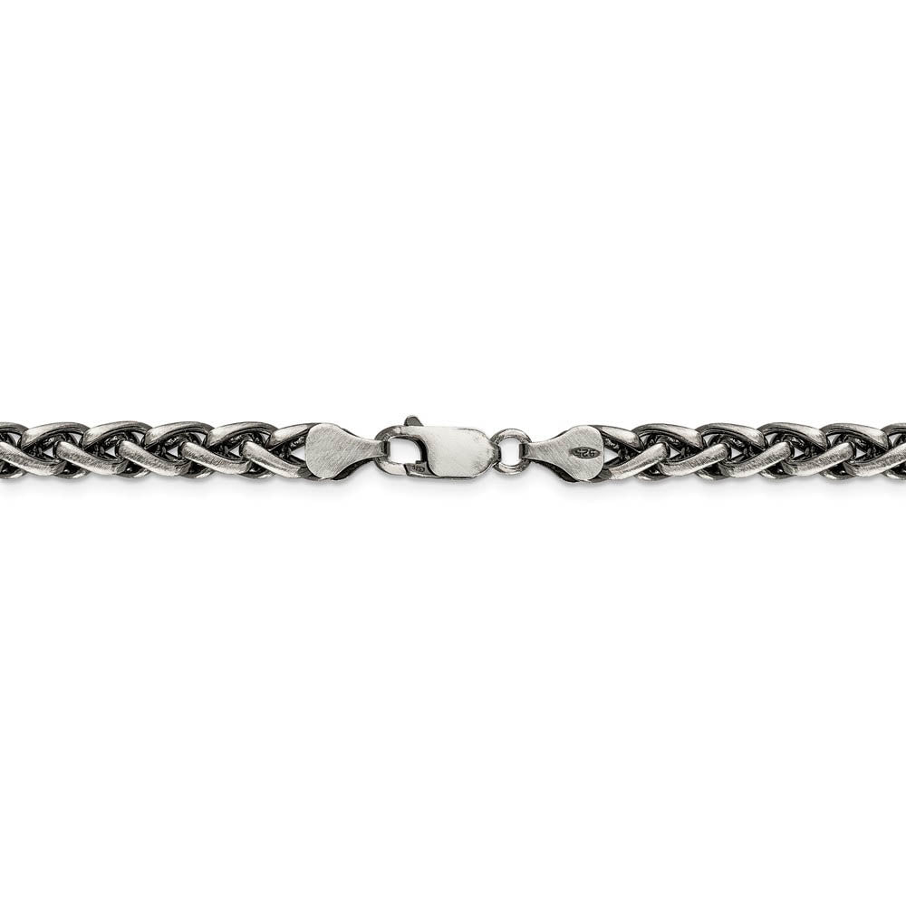 Alternate view of the Men's 6mm, Sterling Silver Antiqued Solid Spiga Chain Necklace by The Black Bow Jewelry Co.