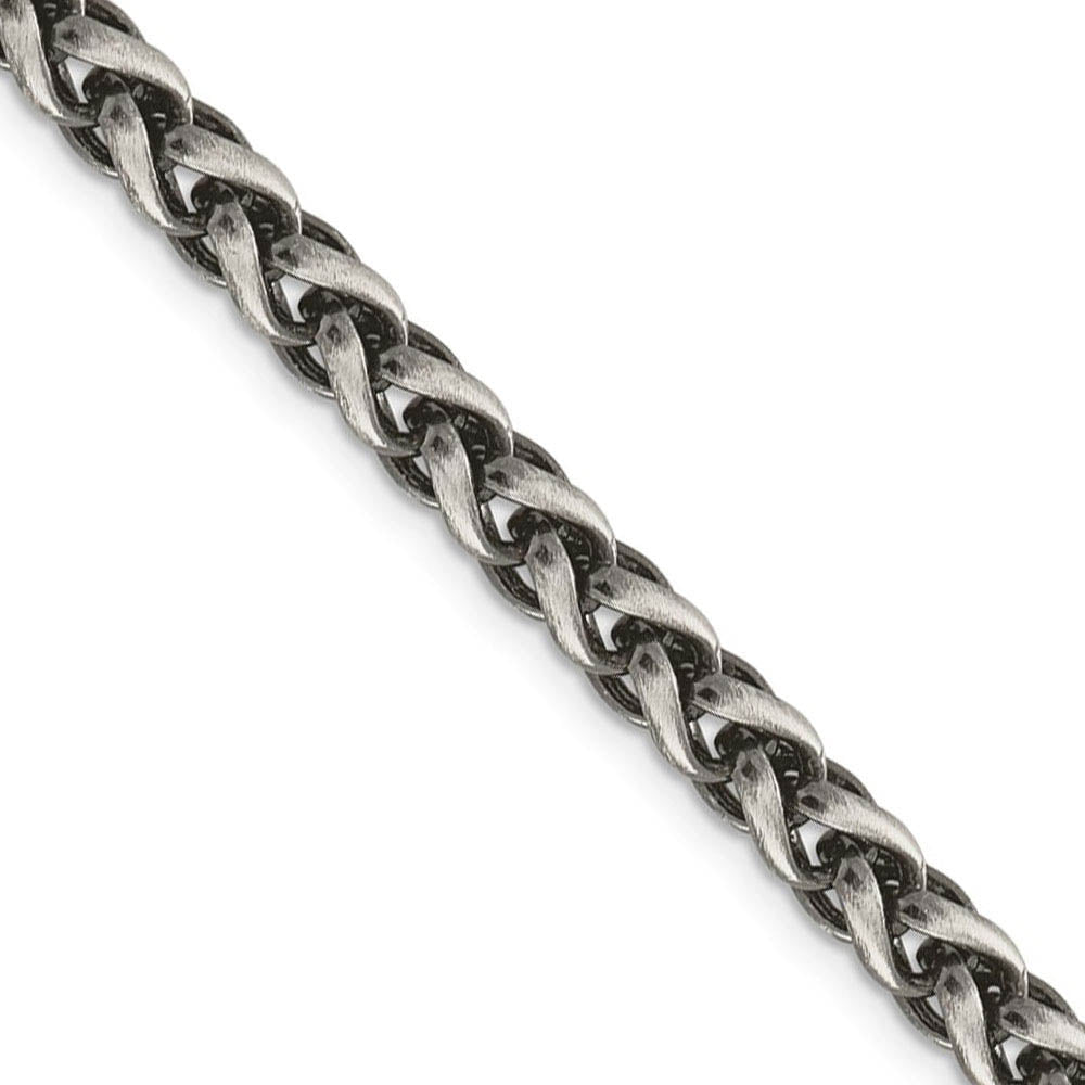 Men's 6mm, Sterling Silver Antiqued Solid Spiga Chain Necklace