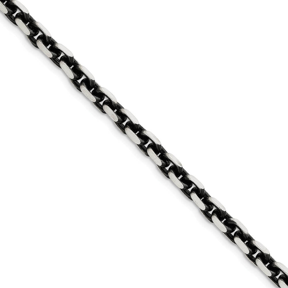 Men's 7mm, Sterling Silver Antiqued Beveled Cable Chain Bracelet, 8.5 Inch, Item C8731-085 by The Black Bow Jewelry Co.
