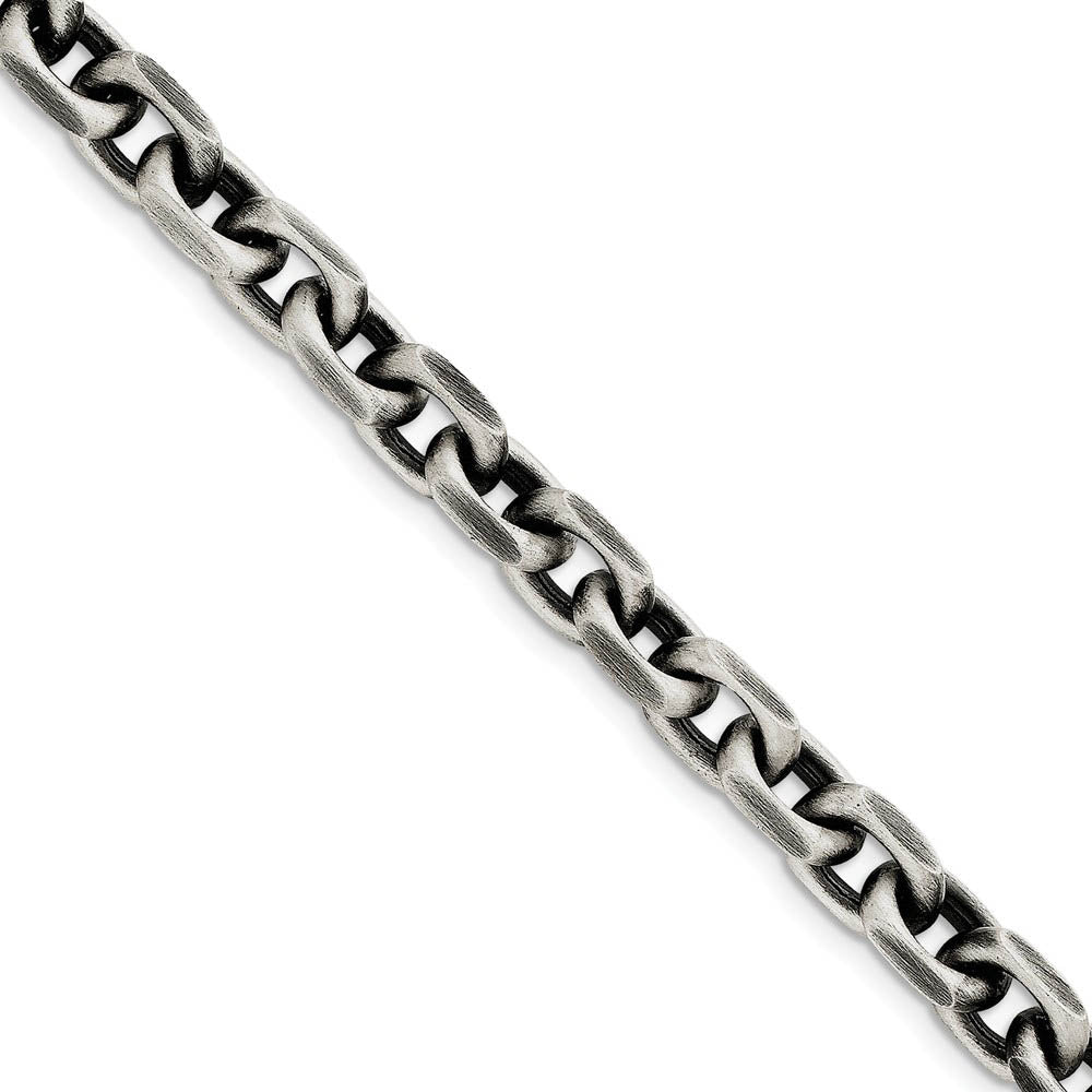 Men's 8.6mm, Sterling Silver Antiqued Cable Chain Bracelet, 8.5 Inch, Item C8732-085 by The Black Bow Jewelry Co.