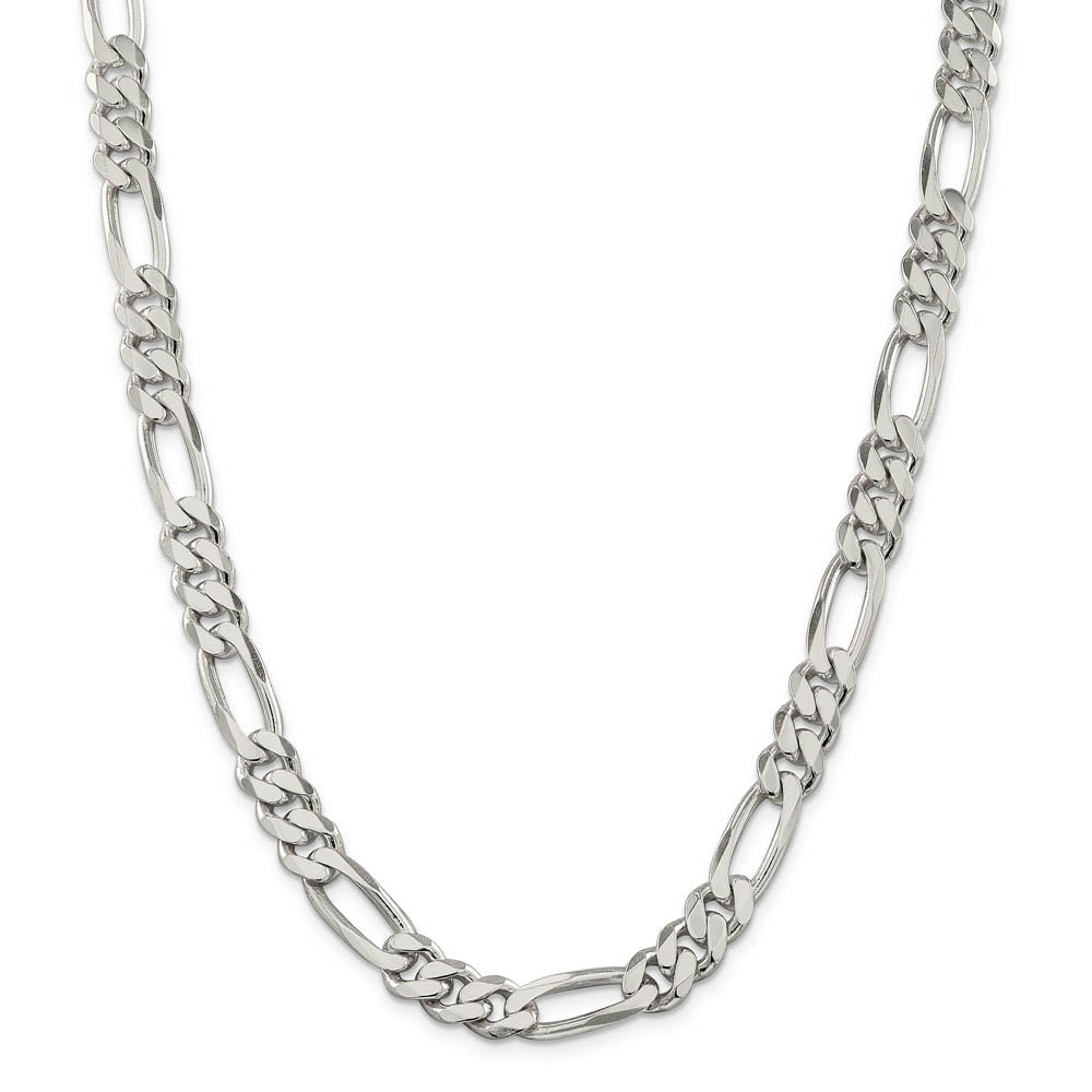 Alternate view of the Men's 9mm, Sterling Silver, Solid Figaro Chain Necklace by The Black Bow Jewelry Co.