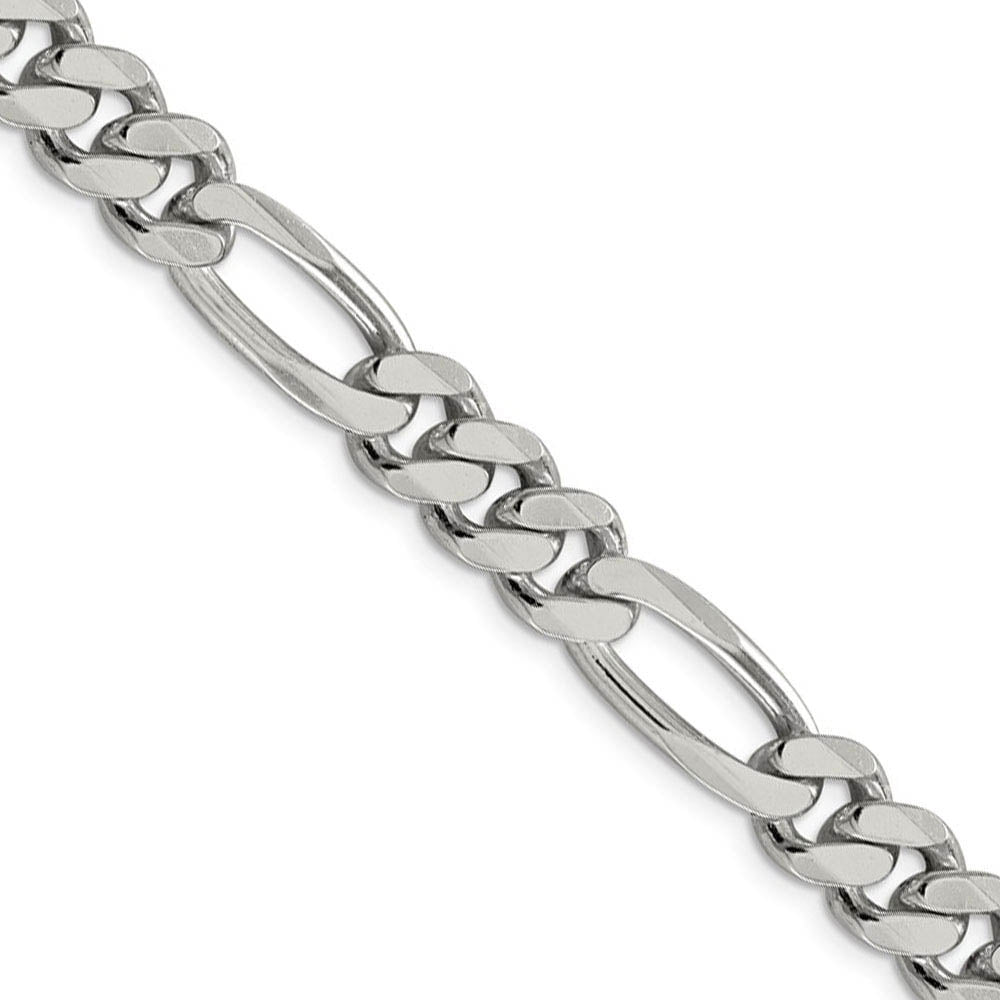 Men's 9mm, Sterling Silver, Solid Figaro Chain Necklace
