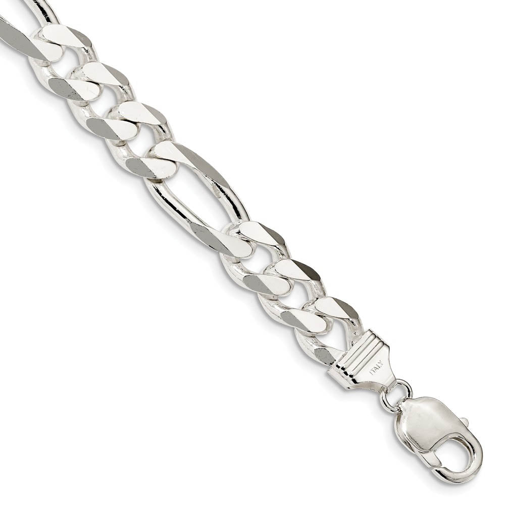 Men's 10.75mm, Sterling Silver, Solid Figaro Chain Bracelet, Item C8740-B by The Black Bow Jewelry Co.