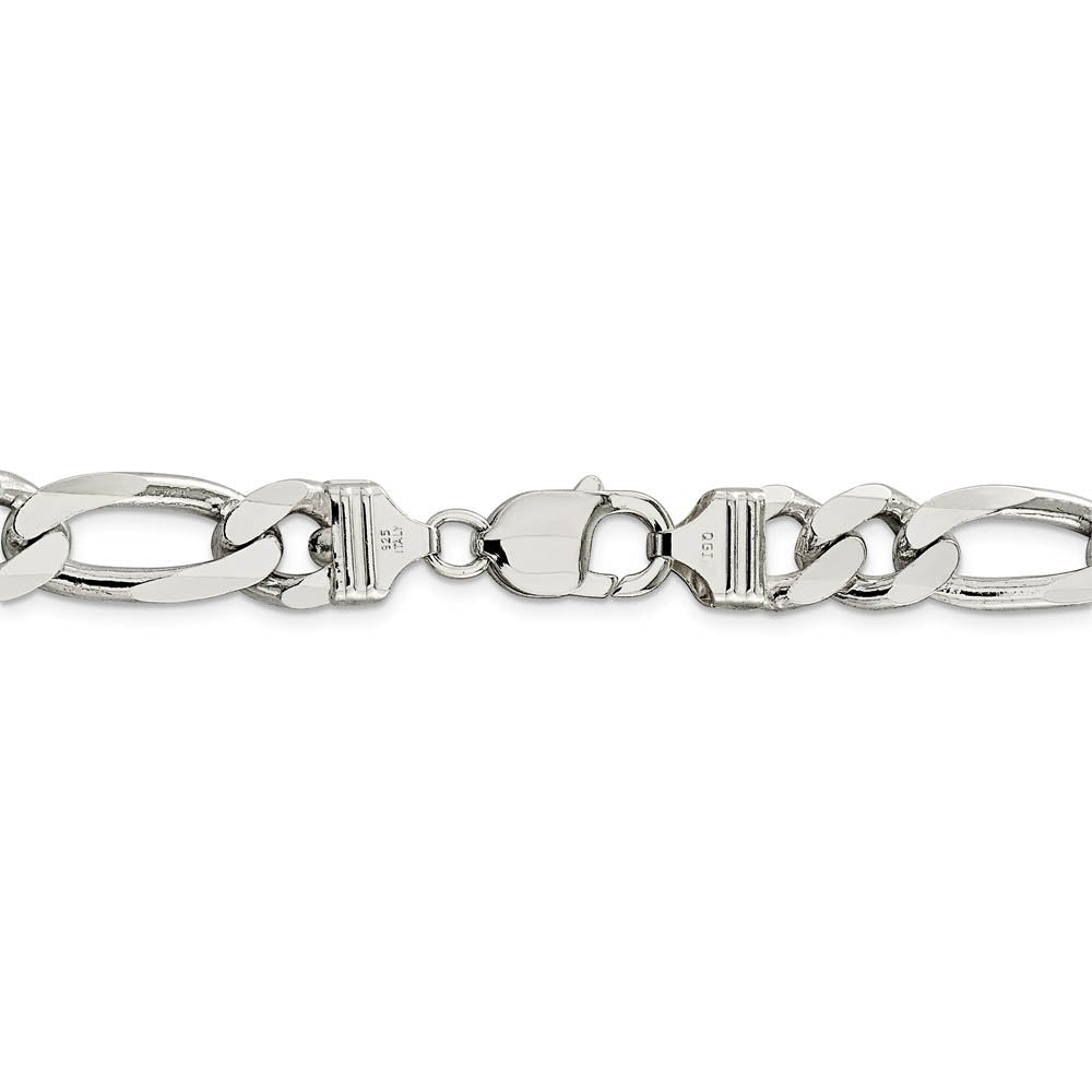 Alternate view of the Men's 10.75mm, Sterling Silver, Solid Figaro Chain Bracelet by The Black Bow Jewelry Co.