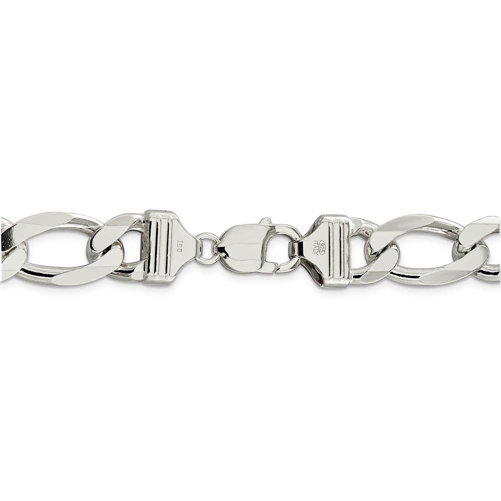 Alternate view of the Men's 13.5mm, Sterling Silver, Solid Figaro Chain Necklace by The Black Bow Jewelry Co.