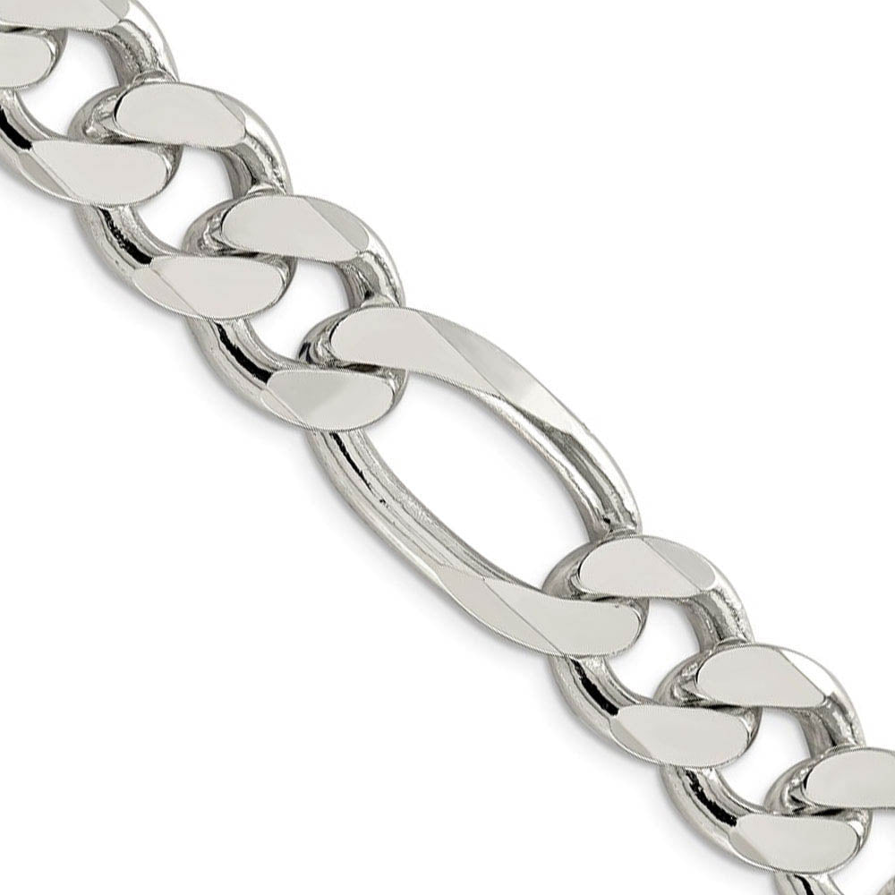 Men's 15mm, Sterling Silver, Solid Figaro Chain Necklace