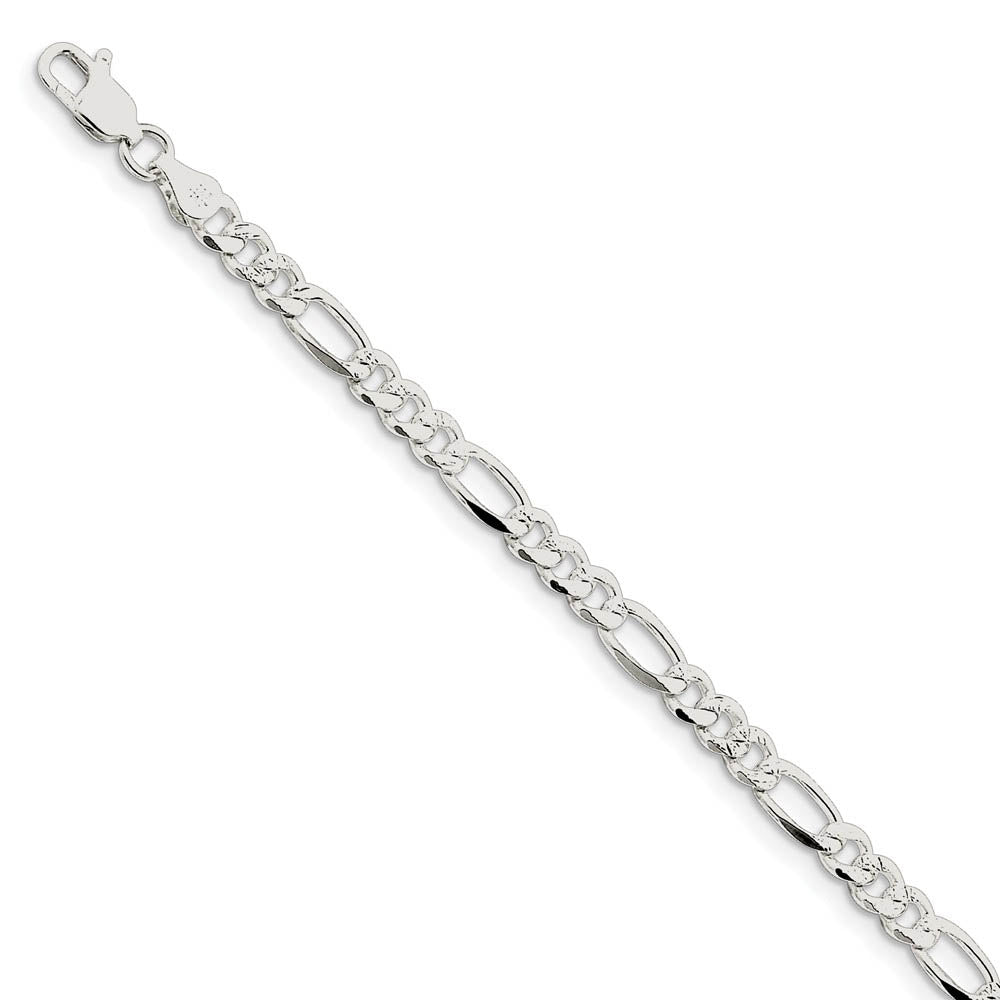 4.75mm, Sterling Silver, Pave Flat Figaro Chain Bracelet, Item C8748-B by The Black Bow Jewelry Co.