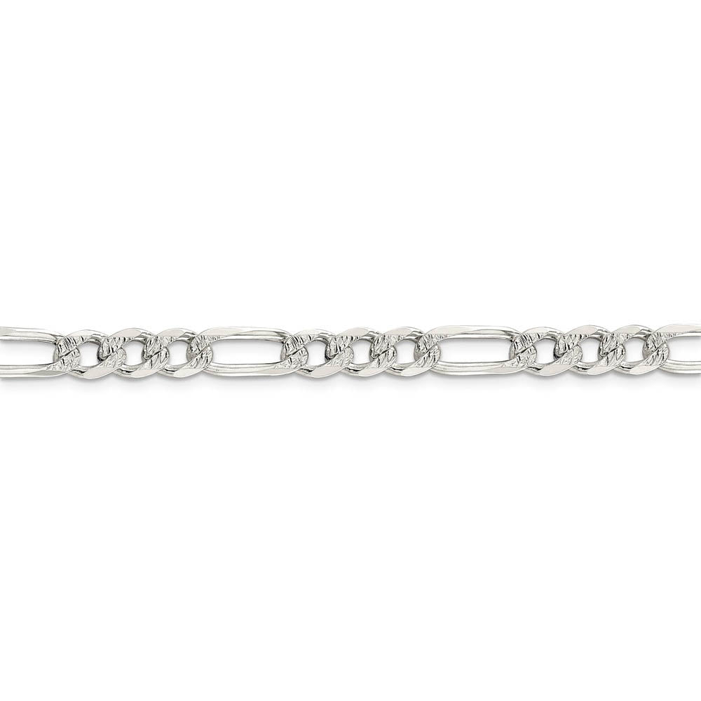 Alternate view of the 7mm Sterling Silver Solid Flat Pave Figaro Chain Bracelet by The Black Bow Jewelry Co.