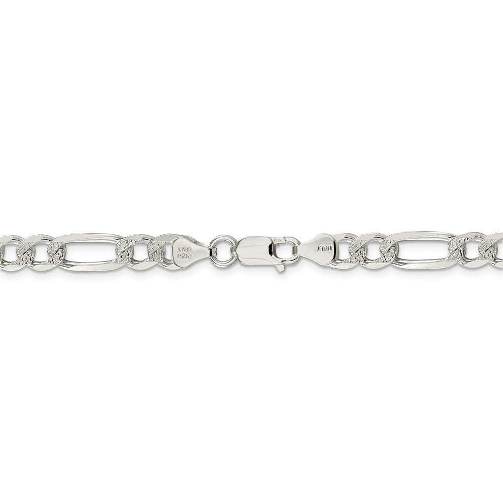 Alternate view of the 7mm Sterling Silver Solid Flat Pave Figaro Chain Bracelet by The Black Bow Jewelry Co.