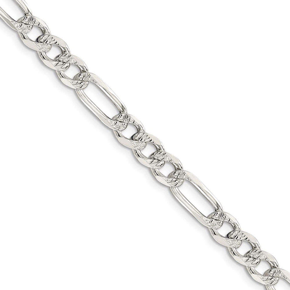 Men's 7mm, Sterling Silver, Pave Flat Figaro Chain Necklace, Item C8750 by The Black Bow Jewelry Co.