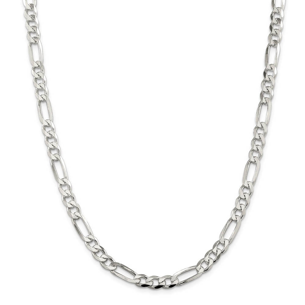 Alternate view of the Men's 7mm, Sterling Silver, Pave Flat Figaro Chain Necklace by The Black Bow Jewelry Co.