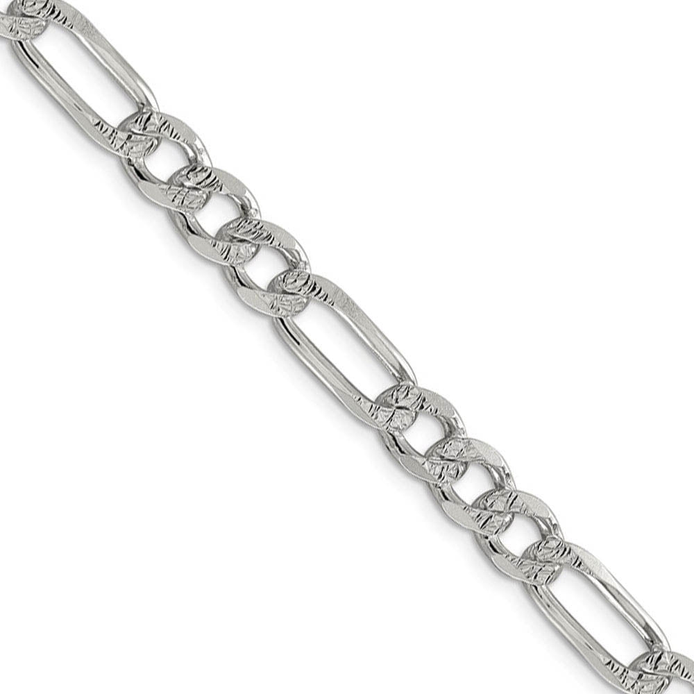 Men's 7.25mm Sterling Silver Solid Flat Pave Figaro Chain Bracelet, Item C8753-B by The Black Bow Jewelry Co.