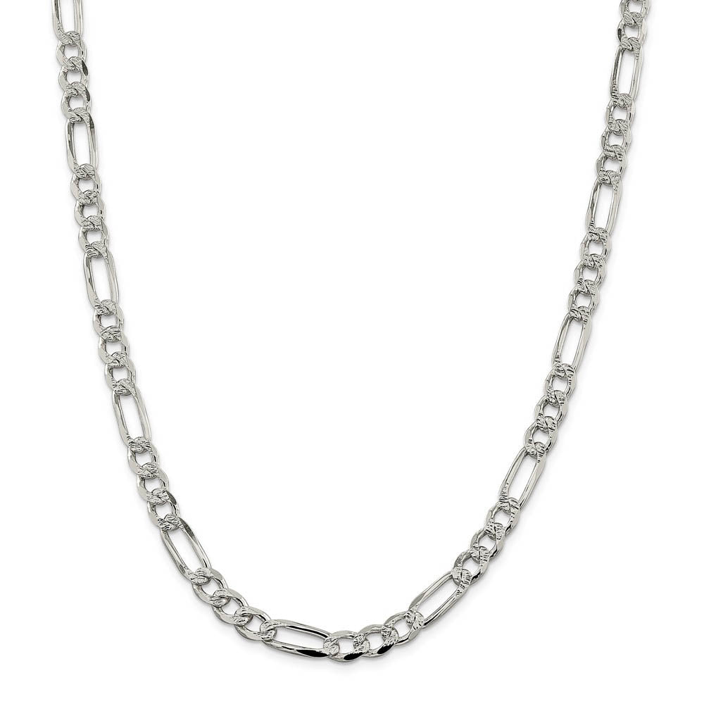 Alternate view of the Men's 7.25mm Sterling Silver Solid Flat Pave Figaro Chain Bracelet by The Black Bow Jewelry Co.
