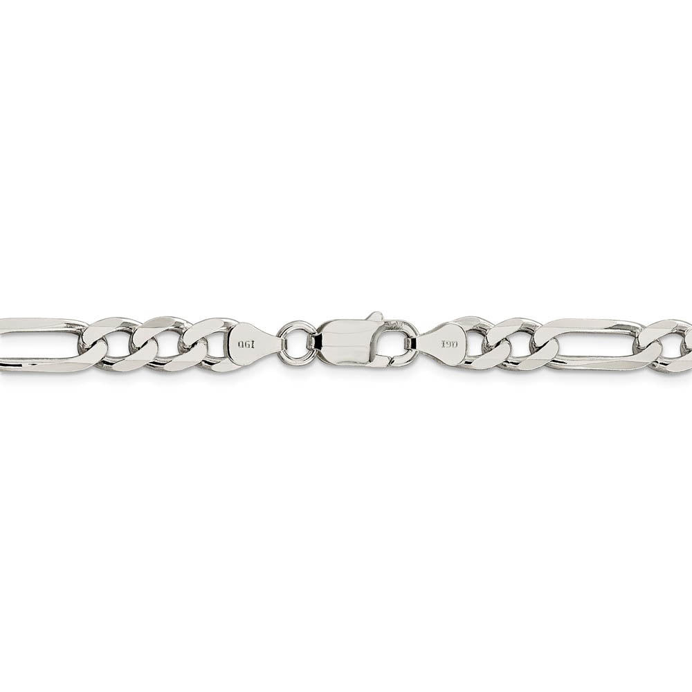 Alternate view of the Men's 7.25mm Sterling Silver Solid Flat Pave Figaro Chain Bracelet by The Black Bow Jewelry Co.