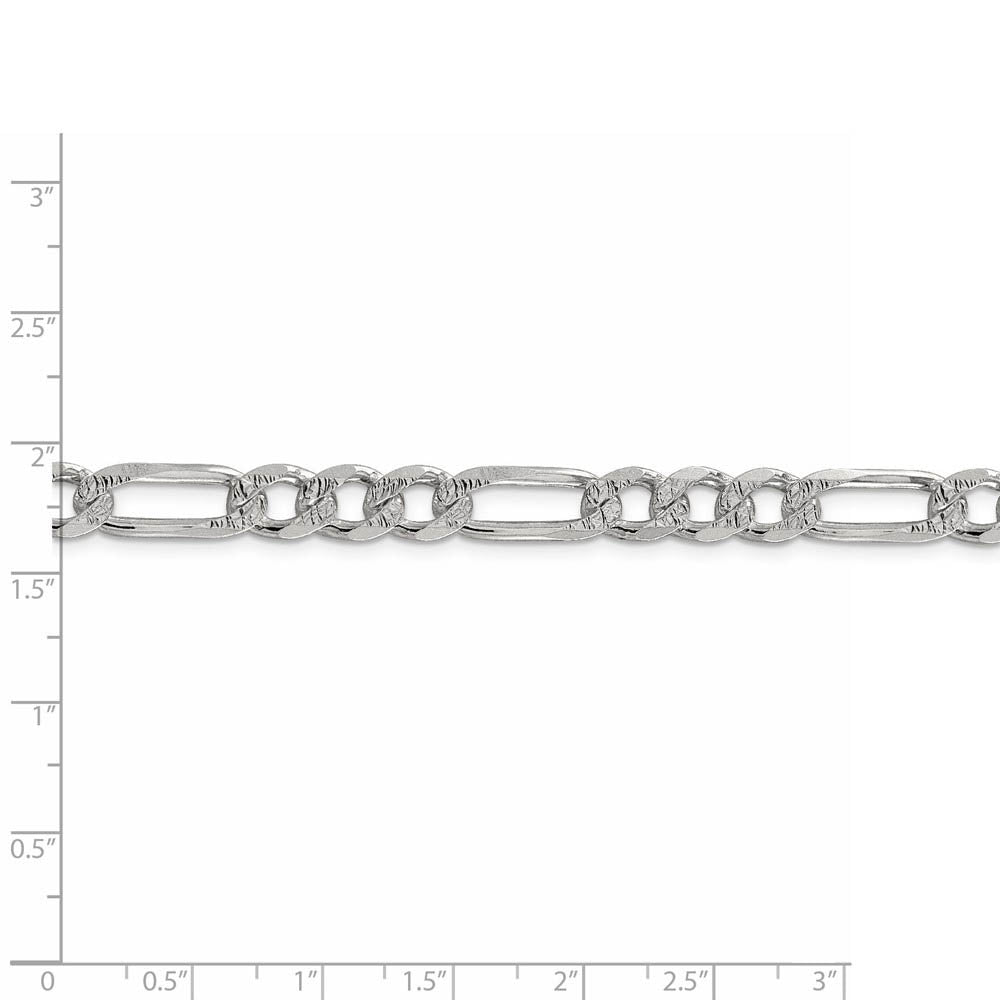 Alternate view of the Men's 7.25mm Sterling Silver Solid Flat Pave Figaro Chain Bracelet by The Black Bow Jewelry Co.
