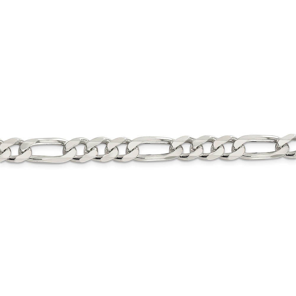 Alternate view of the Men's 8mm Sterling Silver Solid Flat Pave Figaro Chain Bracelet by The Black Bow Jewelry Co.