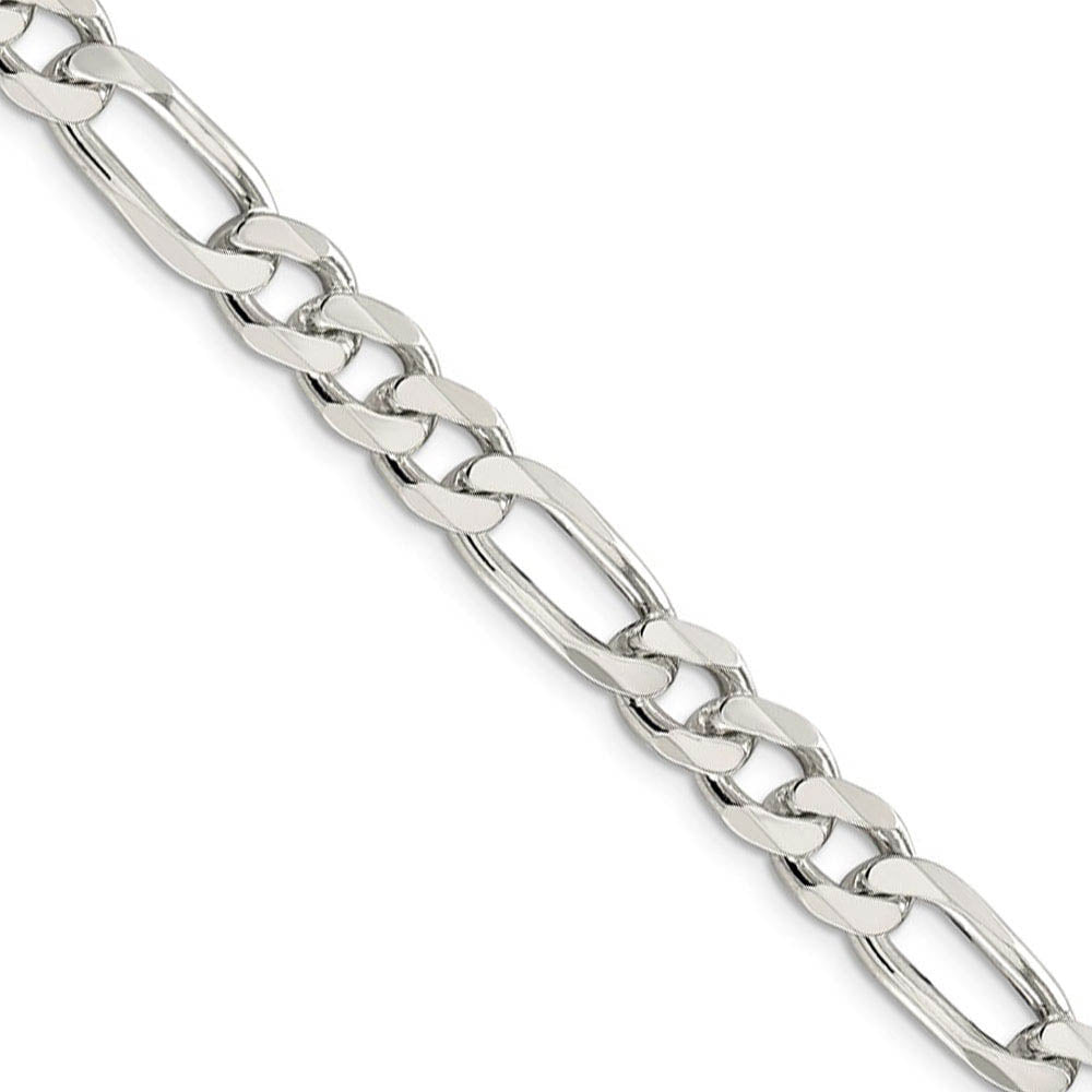 Men's 8mm, Sterling Silver Pave Flat Figaro Chain Necklace, Item C8757 by The Black Bow Jewelry Co.
