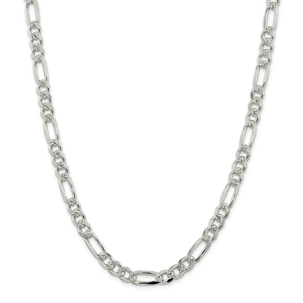 Alternate view of the Men's 8mm, Sterling Silver Pave Flat Figaro Chain Necklace by The Black Bow Jewelry Co.