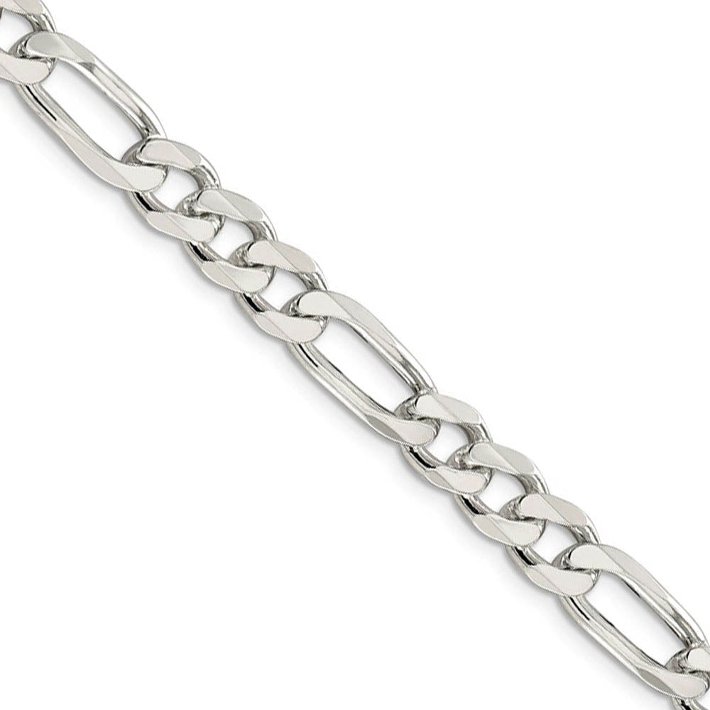 Men's 8mm, Sterling Silver Pave Flat Figaro Chain Necklace