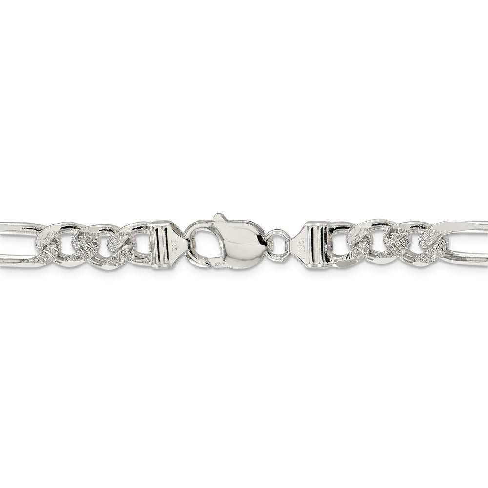 Alternate view of the Men's 9.5mm Sterling Silver Pave Flat Figaro Chain Bracelet, 8 Inch by The Black Bow Jewelry Co.