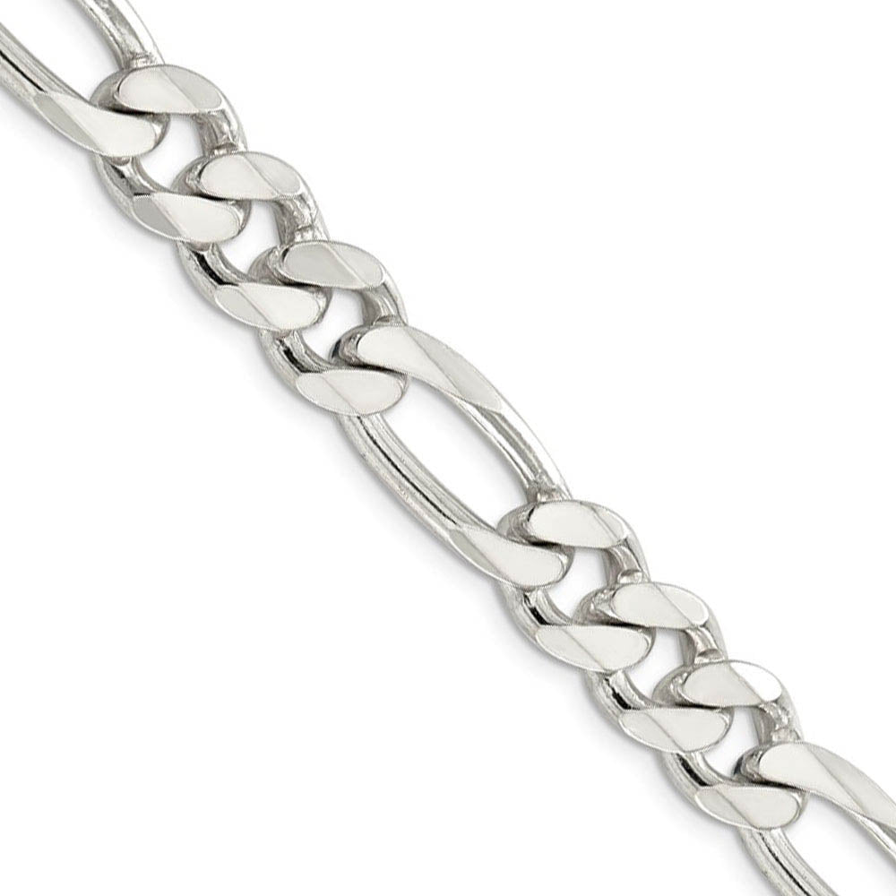 Men's 10.5mm, Sterling Silver Pave Flat Figaro Chain Necklace, Item C8759 by The Black Bow Jewelry Co.