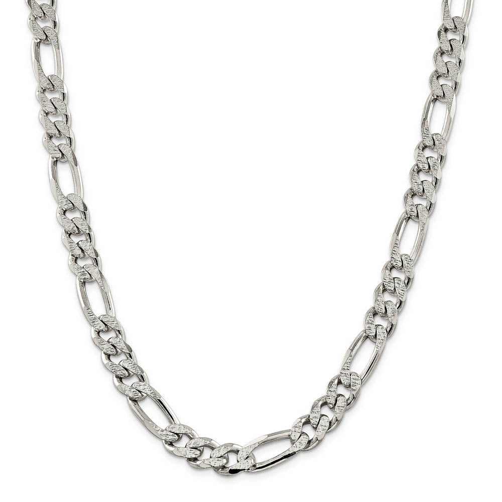 Alternate view of the Men's 10.5mm, Sterling Silver Pave Flat Figaro Chain Necklace by The Black Bow Jewelry Co.