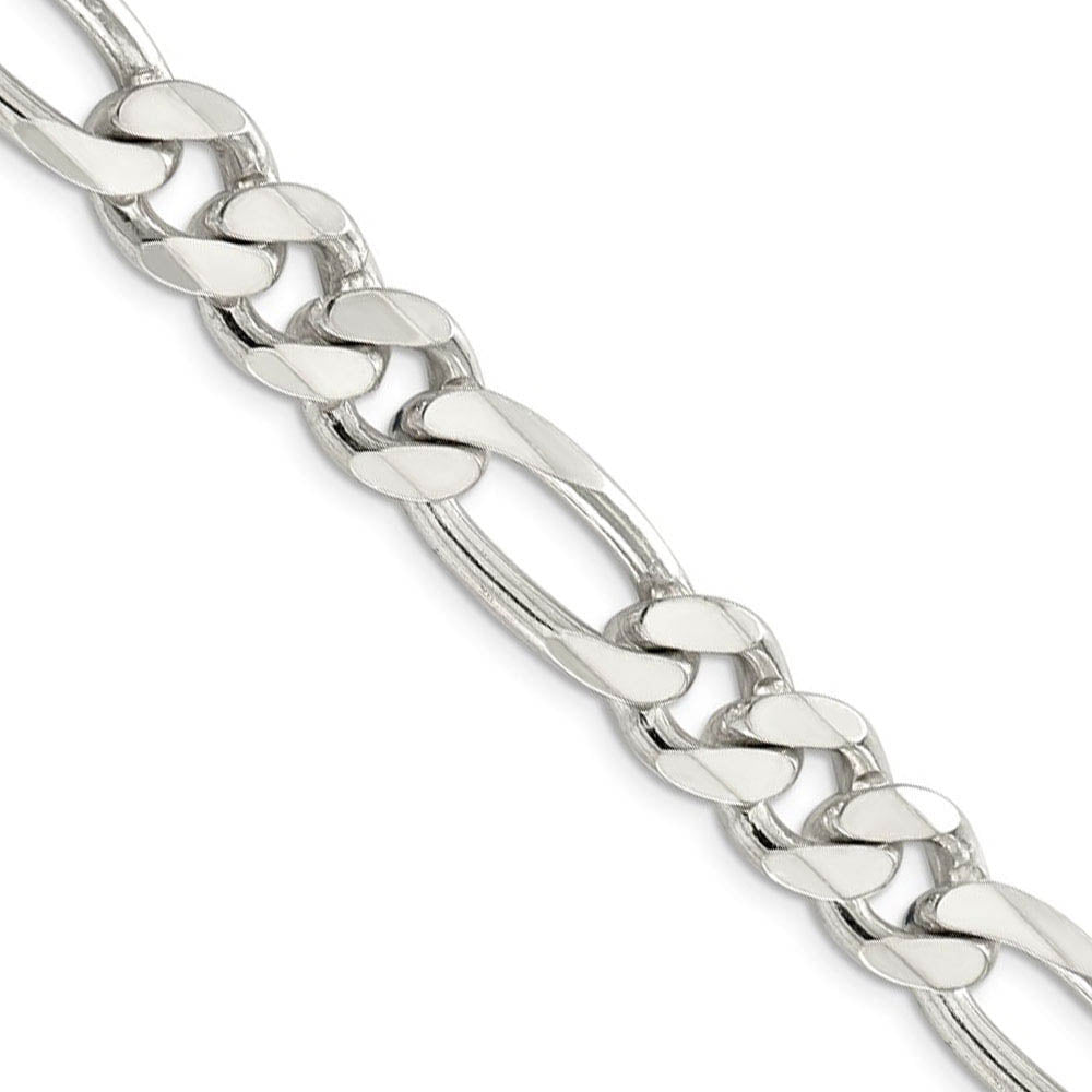 Men's 10.5mm, Sterling Silver Pave Flat Figaro Chain Necklace