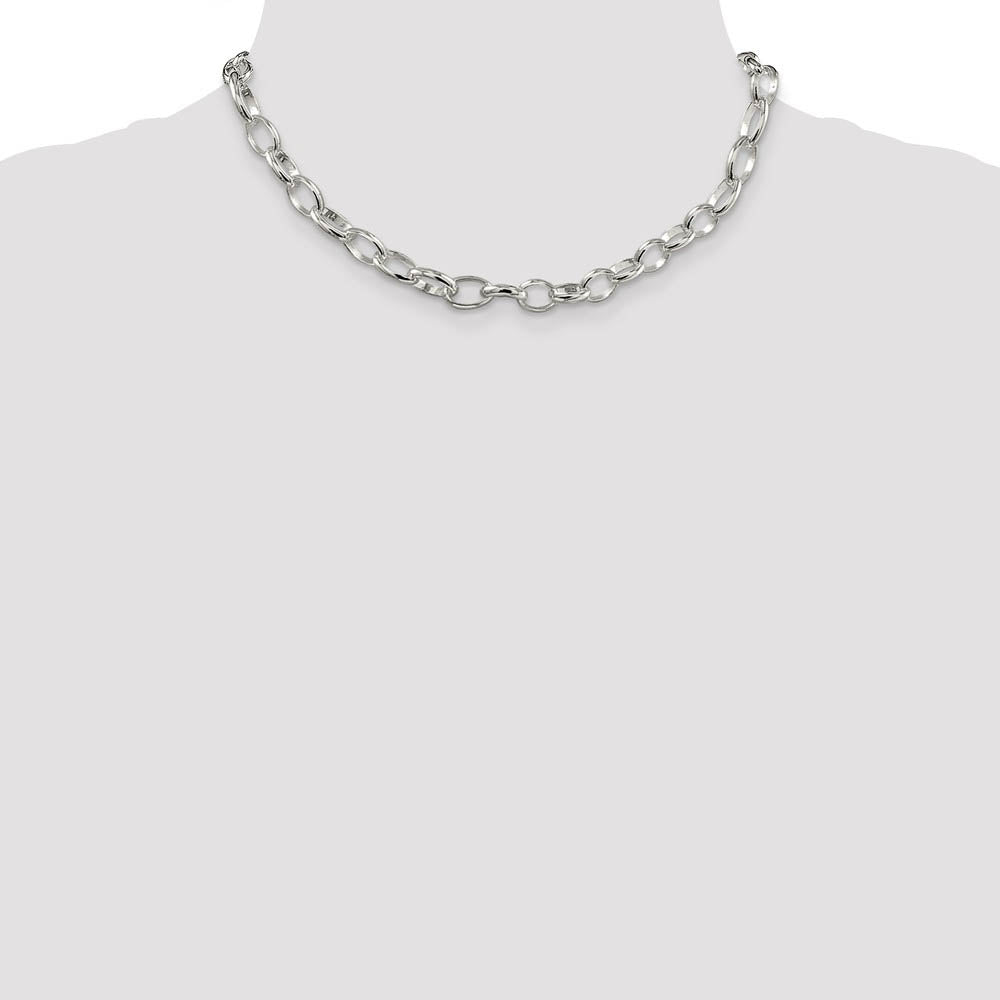 Alternate view of the 8mm, Sterling Silver Oval Solid Rolo Chain Necklace by The Black Bow Jewelry Co.