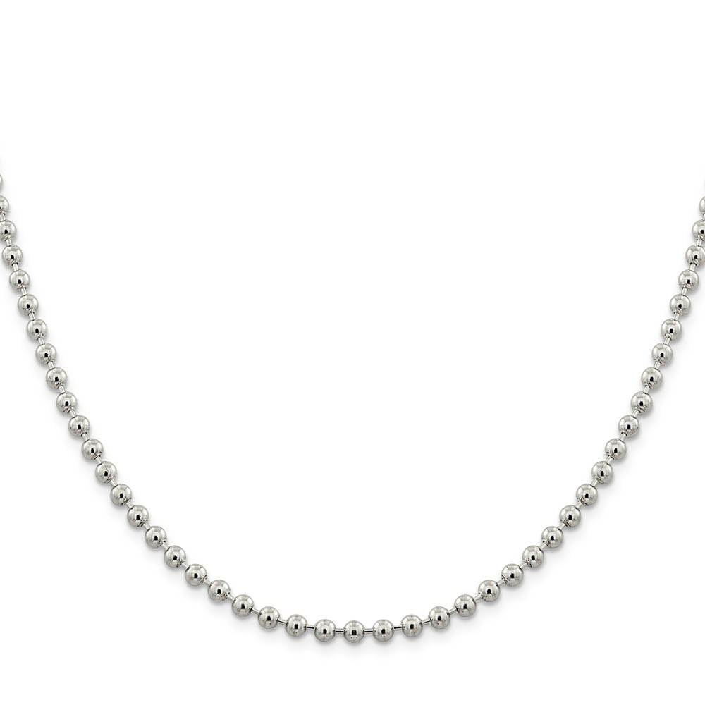 Alternate view of the 4mm Sterling Silver, Solid Beaded Chain Necklace by The Black Bow Jewelry Co.