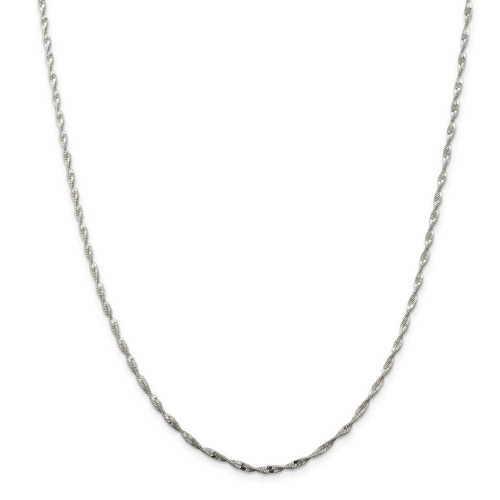 Alternate view of the 2mm, Sterling Silver Twisted Solid Herringbone Chain Necklace by The Black Bow Jewelry Co.