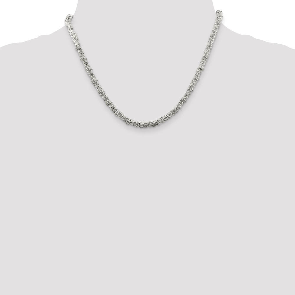 Alternate view of the Mens 4mm Sterling Silver Fancy Solid Byzantine Chain Necklace by The Black Bow Jewelry Co.