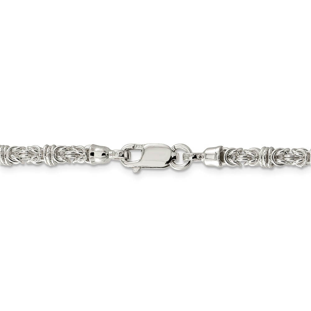 Alternate view of the Mens 4mm Sterling Silver Fancy Solid Byzantine Chain Necklace by The Black Bow Jewelry Co.