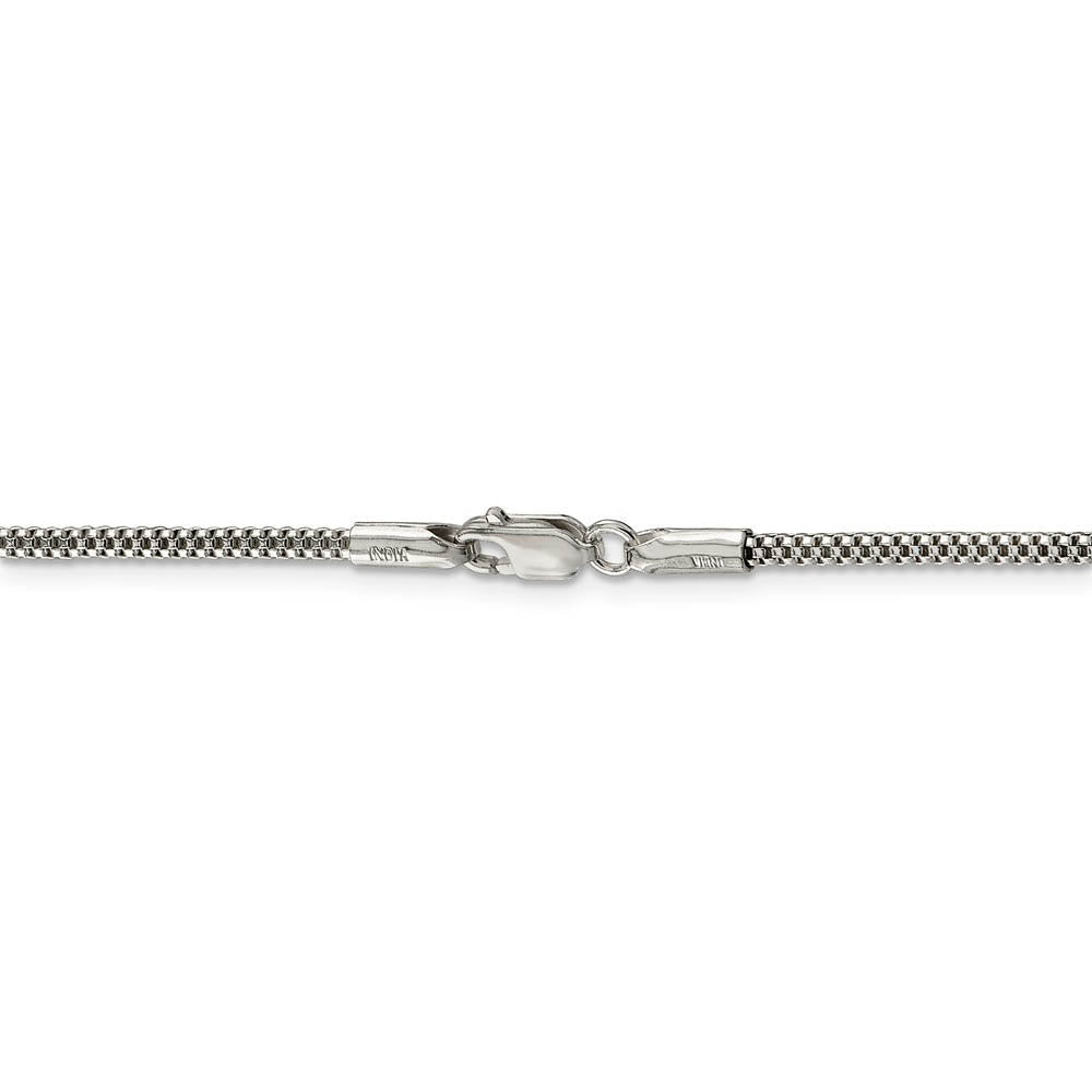 Alternate view of the 2mm, Sterling Silver Fancy Round Box Chain Necklace by The Black Bow Jewelry Co.