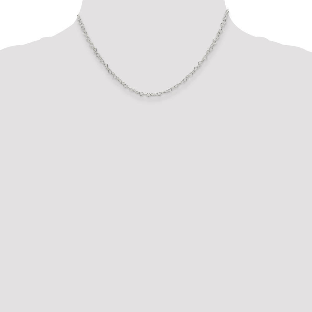 Alternate view of the 3.5mm, Sterling Silver Heart Link Chain Necklace by The Black Bow Jewelry Co.