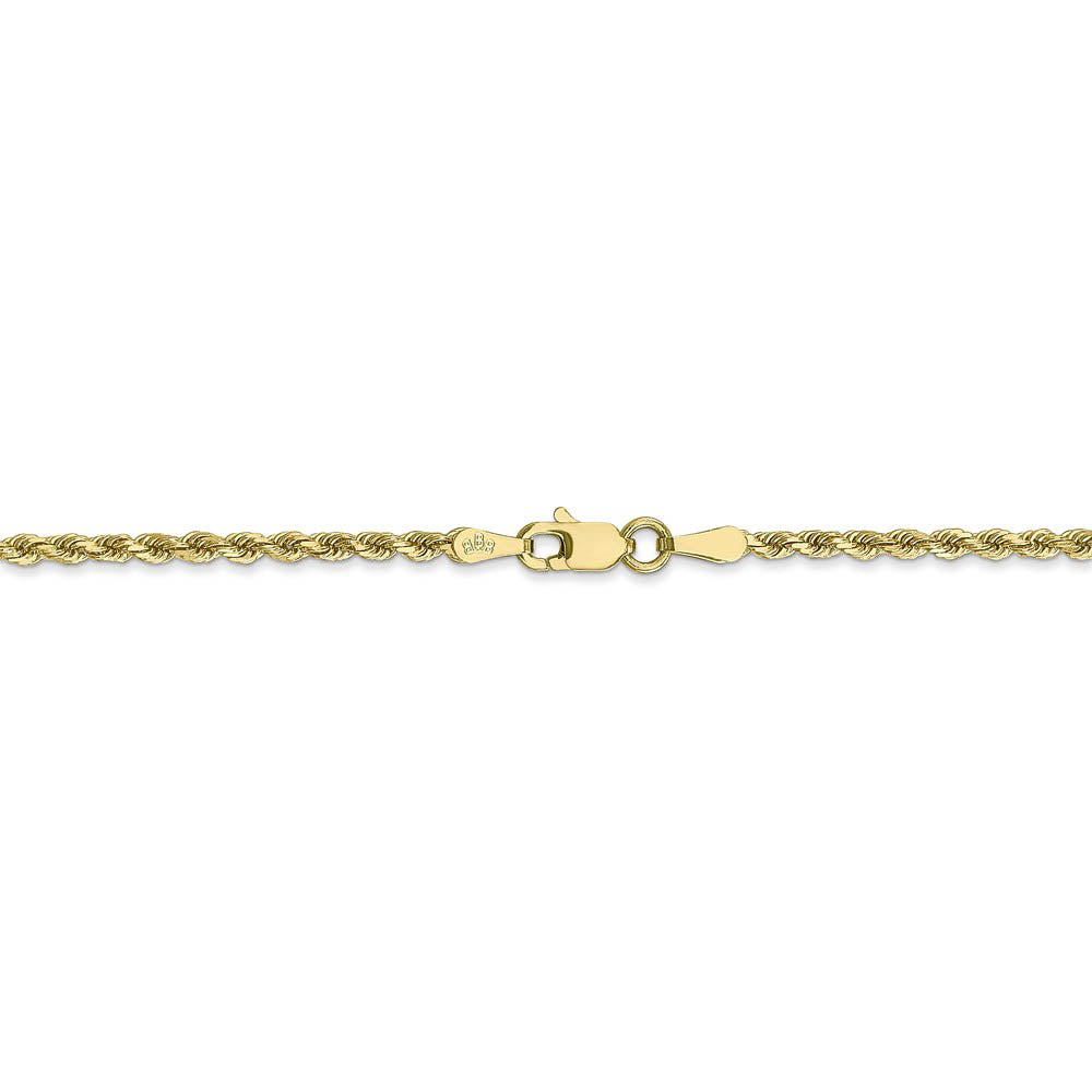 Alternate view of the 2mm, 10k Yellow Gold Diamond Cut Solid Rope Chain Bracelet by The Black Bow Jewelry Co.