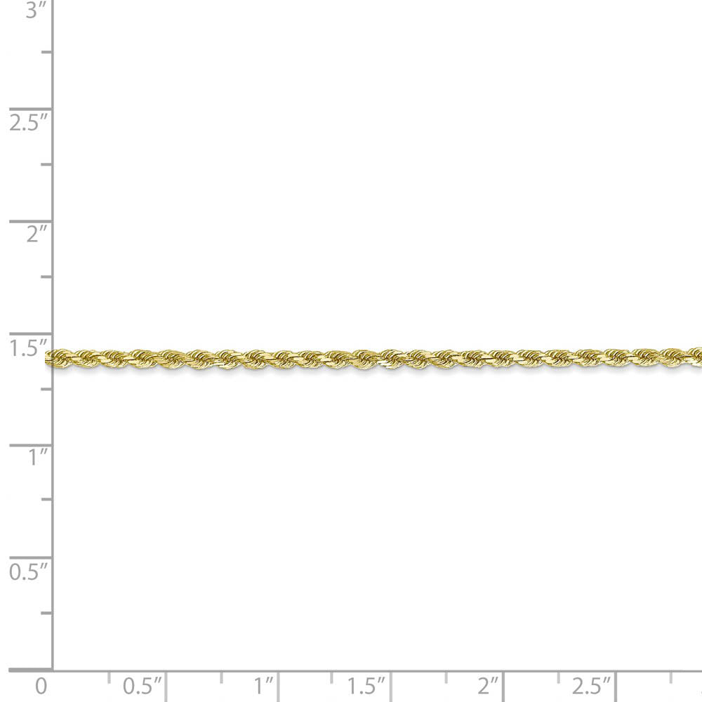 Alternate view of the 2mm, 10k Yellow Gold Diamond Cut Solid Rope Chain Bracelet by The Black Bow Jewelry Co.