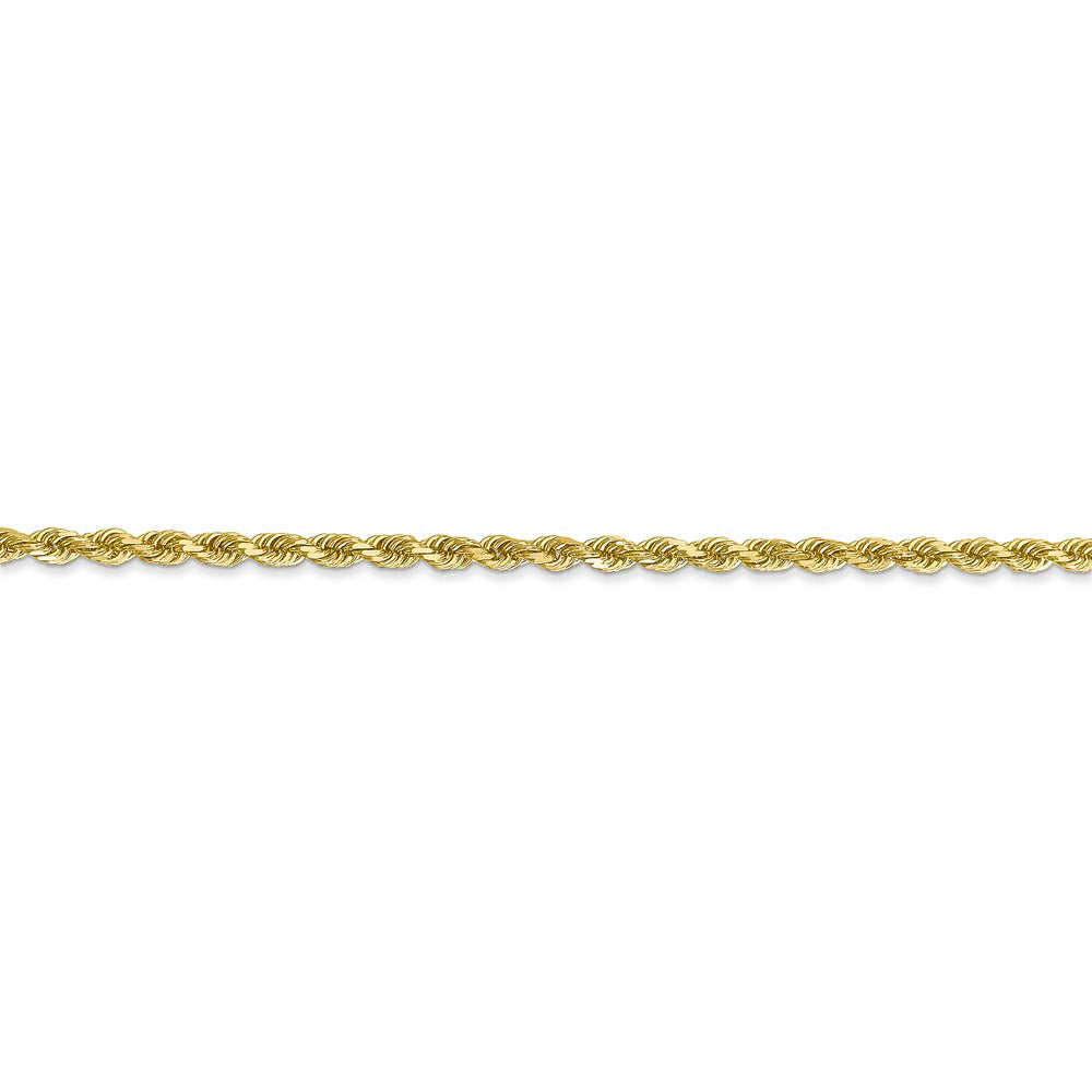 Alternate view of the 2.25mm, 10k Yellow Gold Diamond Cut Solid Rope Chain Bracelet by The Black Bow Jewelry Co.